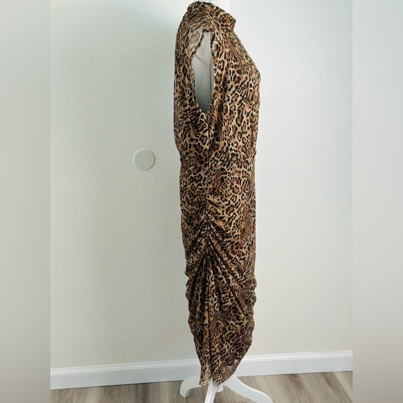 Chico's Midi Dress Ruched Mock Neck Mesh Dress Animal Print Size 16/18 - Picture 5 of 10